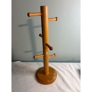 Vintage Cornwall USA Wooden Mug Tree 6 Peg Countertop Coffee Cup Holder Stand